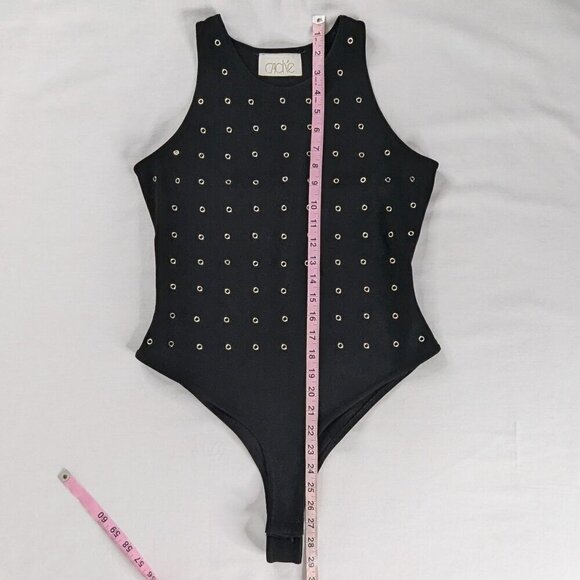 VTG Cache Black Silver Grommet Bodysuit Whimsygoth - Picture 3 of 7